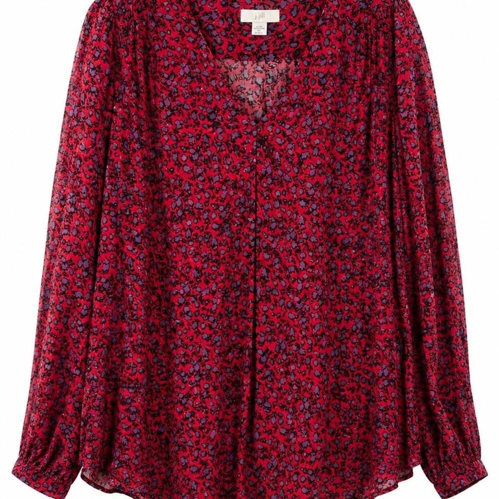 J jill red floral blouse